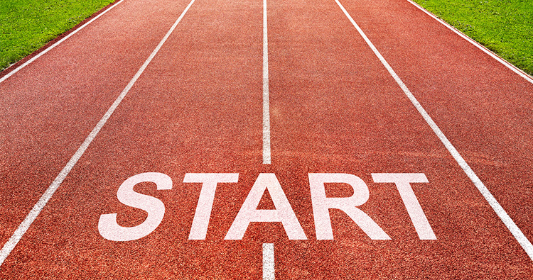 a close up graphic image of a clay running track with the word start in the foreground