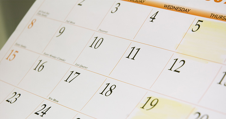 a close-up image of a month on a wall calendar