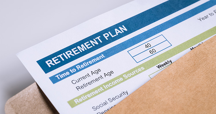 a close-up image of retirement plan paperwork in a manilla envelope
