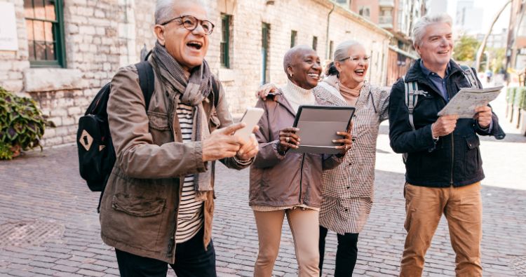 A group of retirees explore a new city together.
