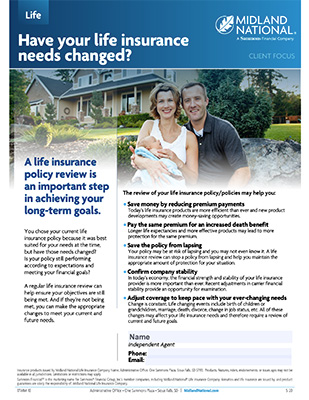 Life insurance policy review document to ask clients if their life insurance needs have changed.