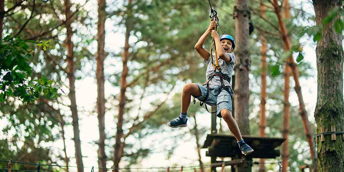 Person ziplining