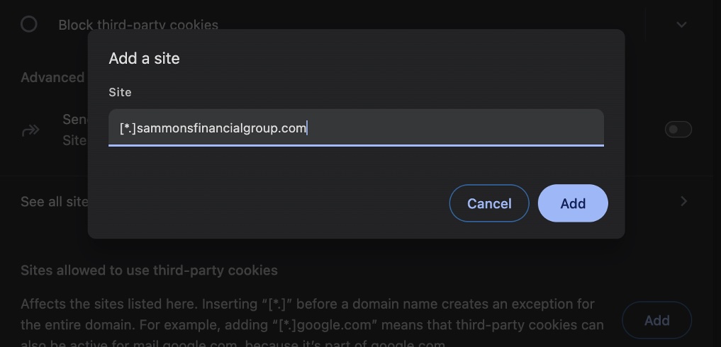 add site to chrome