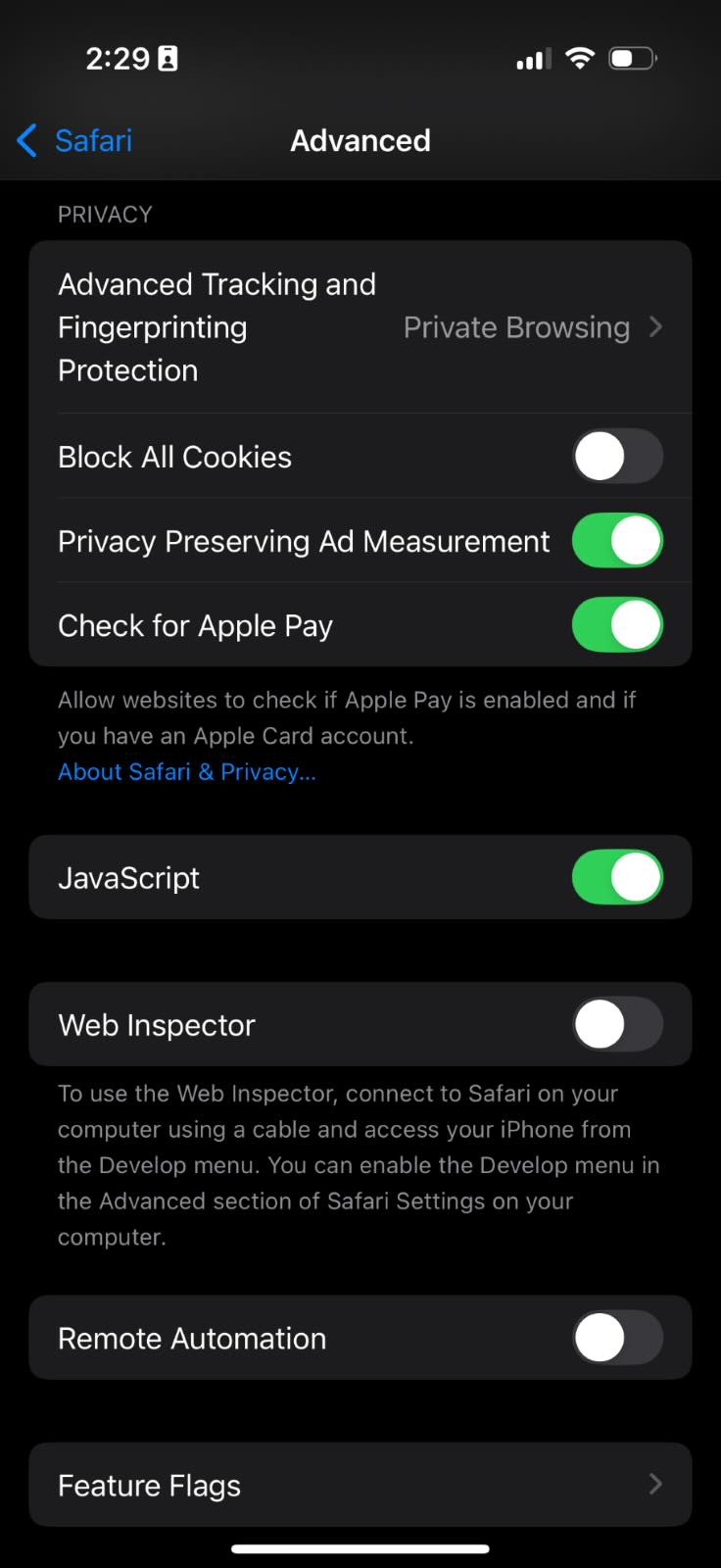 iOS privacy settings page 2