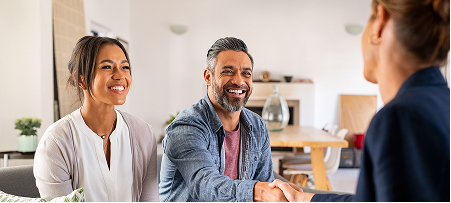 Man and woman meeting with a woman